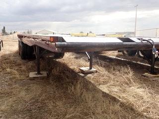 1988 Doepker Tandem Axle A-Train Flat Deck Lead and Pup Trailers. 11R22.5 Tires, 20,000lbs Axles, Steel Dayton Wheels, CVIP Expired 03/18. VIN 2D9FDSA29J1016503(Lead VIN) 2D9FDSA3XJ1016504(Pup VIN). **PUP REQUIRES 2 FLATS- LOCATED IN MILK RIVER**