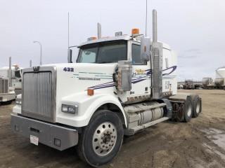 2016 Western Star 4900FA Tandem Axle Truck Tractor. Detroit DD16 550hp Diesel Engine, 18-Speed Transmission, Air Ride Suspension, 13,300lbs Front Axle, 46,000lbs Rear Axles, 11R24.5 Tires, 237" W/B, Aluminum Budd Wheels, 48" Flat Top Sleeper,  Sliding Fifth-Wheel Hitch, Gardner Denver T5CDL9L 400 CFM Blower, Engine Heater, Double Lockups, Showing 322,627kms and 7,662hrs, CVIP Expires 08/19. VIN 5KJJAED14GPGW3290. **LOCATED IN SEXSMITH**