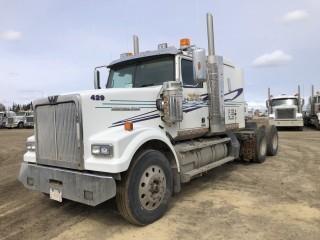 2016 Western Star 4900FA Tandem Axle Truck Tractor. Detroit DD16 550hp Diesel Engine, 18-Speed Transmission, Air Ride Suspension, 13,300lbs Front Axle, 46,000lbs Rear Axles, 11R24.5 Tires, 237" W/B, Aluminum Budd Wheels, 48" Flat Top Sleeper, Sliding Fifth-Wheel Hitch, Engine Heater, Double Lockups, Showing 334,326kms and 7,748hrs, CVIP Expires 06/19. VIN 5KJJAED16GPGS2515. **NOTE: DAMAGE TO RIGHT FRONT BUMPER-LOCATED IN SEXSMITH**