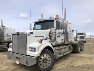 2016 Western Star 4900FA Tandem Axle Truck Tractor. Detroit DD16 560hp Diesel Engine, 18-Speed Transmission, Air Ride Suspension, 13,300lbs Front Axle, 46,000lbs Rear Axles, 11R24.5 Tires, 237" W/B, Aluminum Budd Wheels, 48" Flat Top Sleeper, Sliding Fifth-Wheel Hitch, Gardner Denver T5CDL9L 400 CFM Blower, Engine Heater, Double Lockups, Showing 360,161kms and 8,669hrs, CVIP Expires 05/19. VIN 5KJJAED15GPGW0690. **LOCATED IN SEXSMITH**