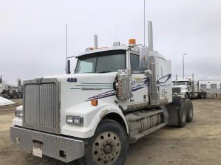2016 Western Star 4900FA Tandem Axle Truck Tractor. Detroit DD16 550hp Diesel Engine, 18-Speed Transmission, Air Ride Suspension, 13,300lbs Front Axle, 46,000lbs Rear Axles, 11R24.5 Tires, 237" W/B, Aluminum Budd Wheels, 48" Flat Top Sleeper, Sliding Fifth-Wheel Hitch, Gardner Denver T5CDL9L 400 CFM Blower, Engine Heater, Double Lockups, Showing 374,919kms and 8,608hrs, CVIP Expires 06/19. VIN 5KJJAED17GPGW2862. **LOCATED IN SEXSMITH**