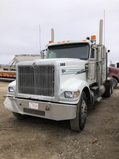 2015 International 9900iSFA Tandem Axle Truck Tractor. Cummins ISX 550hp Diesel Engine, 18-Speed Transmission, 13,220lbs Front Axle, 40,000lbs Rear Axles, 11R24.5 Tires, 246" W/B, Aluminum Budd Wheels, Air Ride Suspension, 51" Sleeper, Sliding Fifth-Wheel, Wet Kit, Engine Heater, Showing 439,648kms and 9,748hrs, CVIP Expires 08/19. VIN 3HSDMAPR3FN658418. **NOTE: DAMAGE TO RIGHT FRONT BUMPER, LOCATED IN SEXSMITH**