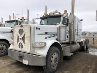 2014 Peterbilt 388 Tandem Axle Truck Tractor. Paccar MX 485hp Diesel Engine, 18-Speed Transmission, 13,221lbs Front Axle, 40,000lbs Rear Axles, 11R24.5 Tires, 246" W/B, Aluminum Budd Wheels,  Air Ride Suspension, 48" Flat Top Sleeper, Engine Heater, Double Lockups, Showing 477,868kms and 10,077hrs, CVIP Expires 07/19. VIN 1XPWDP9X9ED230819. **LOCATED IN SEXSMITH**