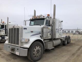 2013 Peterbilt 388 Tandem Axle Truck Tractor. Paccar MX 485hp Diesel Engine, 18-Speed Transmission, 13,221lbs Front Axle, 40,000lbs Rear Axles, 11R24.5 Tires, 246" W/B, Aluminum Budd Wheels, Air Ride Suspension, 48" Flat Top Sleeper, Sliding Fifth-Wheel, Wet Kit, Engine Heater, Double Lockups, Showing 621,388kms and 12,892hrs. VIN 1XPWDP9X4DD212257. **LOCATED IN SEXSMITH**