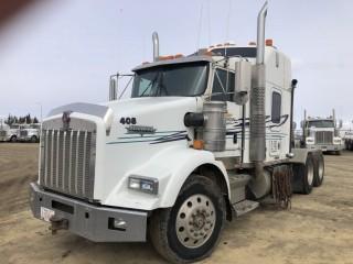 2005 Kenworth T800 Tandem Axle Truck Tractor. Cat C15 550hp Diesel Engine, 18-Speed Transmission, 46,000lbs Rear Axles, 11R24.5 Tires, 236" W/B, Aluminum Budd Wheels, Air Ride Suspension, 52" Hi-Rise Sleeper, Sliding Fifth-Wheel, Wetkit, Engine Heater, Double Lockups, Showing 144,785kms and 23,475hrs, CVIP Expires 10/19. VIN 1XKDDB0X55R978905.  **LOCATED IN SEXSMITH**