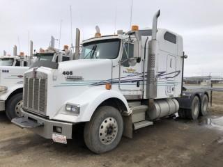 2003 Kenworth T800 Tandem Axle Truck Tractor. Cat C15 475hp Diesel Engine, 18-Speed Transmission, 40,000lbs Rear Axles, 11R24.5 Tires, 224" W/B, Aluminum Budd Wheels, Air Ride Suspension, 52" Hi-Rise Sleeper, Sliding Fifth-Wheel, Wetkit, Engine Heater, Showing 973,568kms and 7,393hrs, CVIP Expired 02/19. VIN 1XKDDB9X43J970454.  **LOCATED IN SEXSMITH**