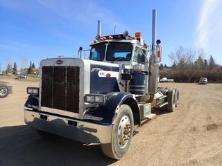 1986 Peterbilt 357 Tandem Axle Truck Tractor. Cat 3406B 425hp Diesel Engine, 15-Speed Transmission, 12,000lbs Front Axle, 40,000lbs Rear Axles, 11R24.5 Tires, Aluminum Budd Wheels, Chelsea PTO, Dump Box, Hydraulic Cylinder, Showing 315,042MILES and 15,793hrs, CVIP Expired 04/18.VIN 1XP9DB9X4GP196189. **LOCATED IN MILK RIVER**