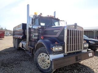 1981 Kenworth W900 Tandem Axle Gravel Truck. Cat 3406B 425hp Diesel Engine, 15-Speed Transmission, 11R24.5 Tires, Aluminum Budd Front Wheels, Steel Budd Rear Wheels, Air Ride Suspension, PTO, 14' Steel End Dump Box. Showing 016,490kms, CVIP Expires 05/19. VIN M910190. **LOCATED IN MILK RIVER**