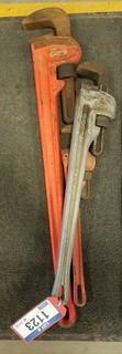 Lot of Rigid 18" Pipe Wrench, Rigid 24" Pipe Wrench and Rigid 36" Pipe Wrench. **LOCATED IN SEXSMITH**
