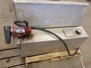 Pickup Truck Checkerplate Aluminum Combination 74gallon Fuel Tank and Tool Box w/ Fill-Rite 15GPM 12V Electric Pump and Contents. ** LOCATED IN SEXSMITH**