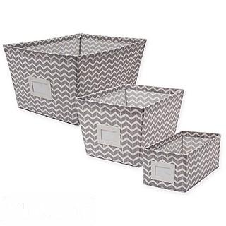 SMALL CANVAS STORAGE BIN WITH CHEVRON PRINT IN GREY                                                 