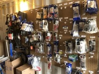 Contents of 4'x8' Peg Board including Asst. Belts, Fuse Holders, Parts, etc. ** MUST BE REMOVED BY MON. APRIL 29 @ 5PM-LOCATED IN SEXSMITH**