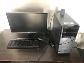 ASUS M32 Series Desktop Computer w/Samsung Flatscreen Monitor and Keyboard. **NOTE: NO HARDDRIVE, LOCATED IN SEXSMITH**