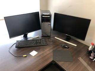 ASUS M32 Series Desktop Computer w/2 Samsung Flatscreen Monitors and Keyboard. **NOTE: NO HARDDRIVE, LOCATED IN SEXSMITH**