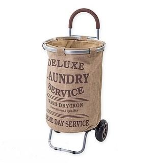 TROLLEY DOLLY COLLAPSIBLE ALUMINUM LAUNDRY CART WITH REMOVABLE LINER IN BROWN