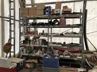 Lot of EZ-Rect Shelving w/ Contents including Fittings, Hose, etc.**LOCATED IN SEXSMITH*