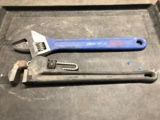 Master Craft Pipe Wrench 18" and Grip Crescent Wrench 18".
