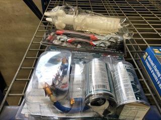 Lot of Miscellaneous Sand Anchor, Mobile Air Conditioning Recharge and Sealer Kit, Pipe Adjustable Wrench.