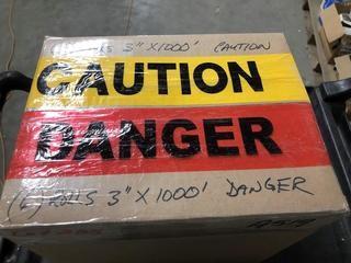 (6) Rolls of 3"x 1000' Red Danger Ribbon & (6) Rolls of 3"x 1000' Yellow Caution Ribbon.