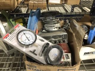 Lot of Miscellaneous Hand Sander, CB Radio and Vacuum Gauge.