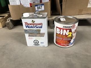 Lot of Assorted Wood Stain, Deck Covering and Stain Blocker.