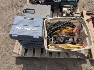 Lot of Misc. Extension Cords, Drill Bit Set, Chainsaw Case, Etc.