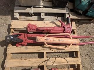 Lot of Pneumatic Jack Hammer, Manual Post Pounder & Manual Rebar Cutter.