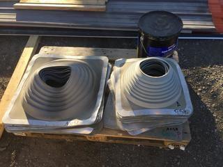 Assorted Vent Stack Seals & Pail of Aqua Bloc Water Proofing.