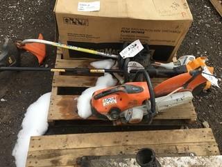 Lot of (2) Weed Trimmers Stihl/Poulan Pro & Stihl TS420 Wet Saw (Requires Repair).