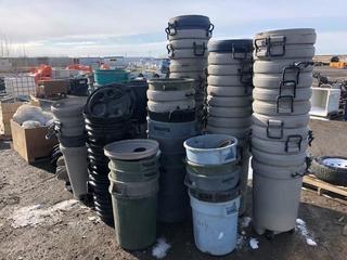 Lot of Assorted Sizes & Styles of Plastic Refuse Recycling Bins.