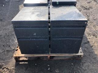 Lot of (4) 2 Drawer Metal Rolling Filing Cabinets.