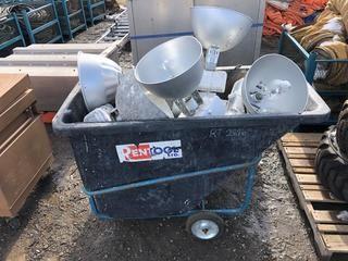 Rolling Plastic Dump Bin c/w Assorted Metal Halide Temporary Hanging Lights.