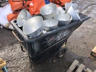 Rolling Plastic Dump Bin c/w Assorted Metal Halide Temporary Hanging Lights.