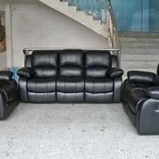 3 Piece Bonded Leather Couch/Love Seat and Reclining Swivel Chair Black YR8020