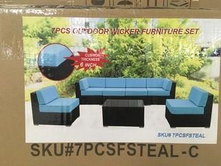 7 Piece Outdoor Rattan Furniture Teal 7PCSFSTEAL