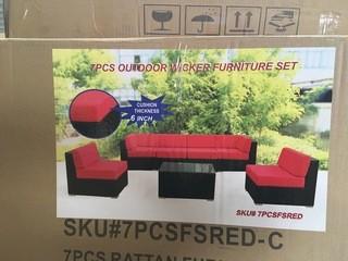 7 Piece Outdoor Rattan Furniture Red 7PCSFSRED 