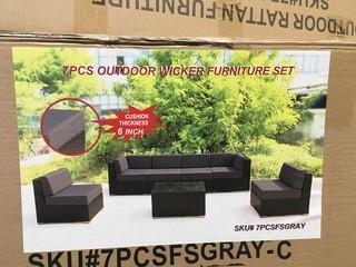 7 Piece Outdoor Rattan Furniture Grey 7PCSFSGRAY