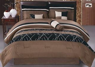 7 Piece Collection Bed in Bag Embroidery Microfiber Comforter Set,?King, Brown