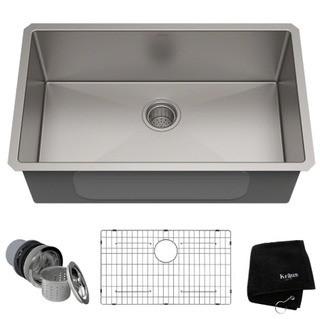 KHU-100-30 30" L x 18" W Undermount Kitchen Sink with Baskter Strainer and Drain Assembly