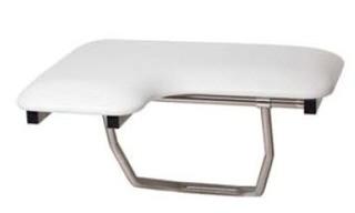 Seachrome 32in. x 22-1/2in. L-Shape Folding Shower Seat w/Lift Assist - Right Hand (Stainless Steel/White Naugahyde)