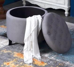 Velasco Tufted Storage Ottoman, Grey