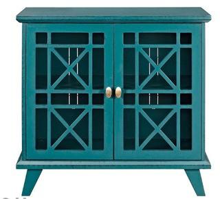 Matheus Fretwork 2 Door Accent Cabinet, Blue