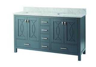 Home Decorators Collection?Franklin Square 60-inch W 5-Drawer 4-Door Vanity in Grey With Marble Top in White, Double Basins
