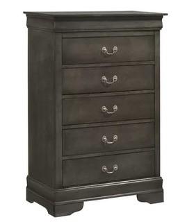 Lisle 5 Drawer Chest-Smoke Grey, Cracked Bottom Pannel-As Is