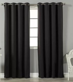 Solid 2 Blackout Thermal Grommet Curtain Panels, Black 52x63"