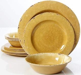 Charlotte 12 Piece Melamine Dinnerware Set, Service for 4, Yellow