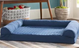 Bernice Quilted Orthopedic Sofa-Style Dog Bed, Navy, 30x20"
