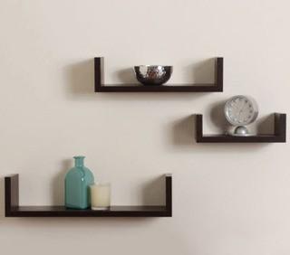 Premium 3 Piece U Shaped Floating Wall Shelf Set, Espresso