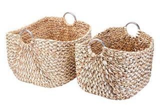 2 Piece Wicker Basket Set, L:15'' H x 16'' W x 14'' D, M:14'' H x 15'' W x 13'' D