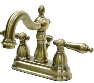 Kingston Brass Heritage 4-Inch Centerset Lavatory Faucet with Metal Lever Handle, Vintage Brass